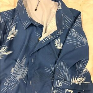 Blue Palm Print Men's Button Short-Sleeved Shirt